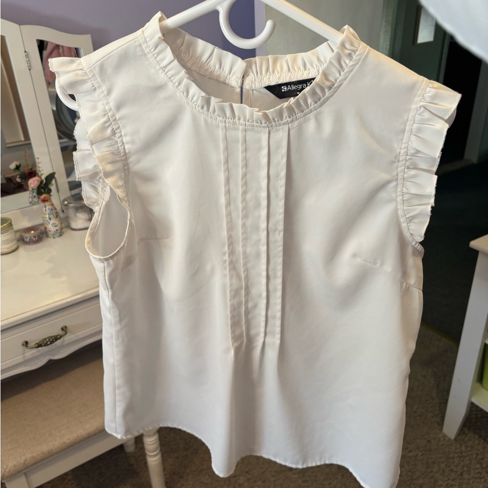 Allegra K White Ruffled Blouse